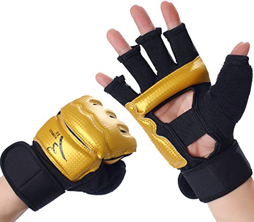LiMMAX Kickboxen Sparring Handschuhe MMA Handschuhe für Herren Damen Halbfinger Boxhandschuhe Kampfhandschuhe Boxhandschuhe für Boxsack Training UFC Handschuhe für Herren Damen Gold XL