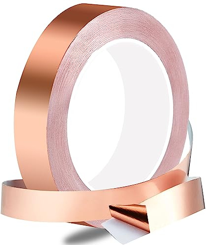Rusoz Kupferband Schnecken Selbstklebend, Kupferfolie Klebeband Leitfähig Copper Foil Tape 2cm x 20m Schneckenabwehr Kupferband Selbstklebend für Gitarre, EMI Abschirmung, Erdung und Löten