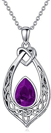 AOBOCO Keltischer Knoten Amethyst Purpurrot Kette Halskette 925 Sterling Silber Oxidierte Vintage Liebesknoten-Anhänger-Halskette mit Februar Geburtsstein Kristall