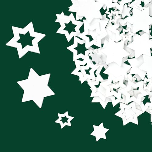 Holzsterne Sechszackiger, 100 Stücke Streudeko Weihnachten Sterne Deko, Weiß Aushöhlen Holzsterne zum Basteln, Ideal als Weihnachts-Deko, Tischdeko, Hochzeit Streudeko (2cm/4cm)