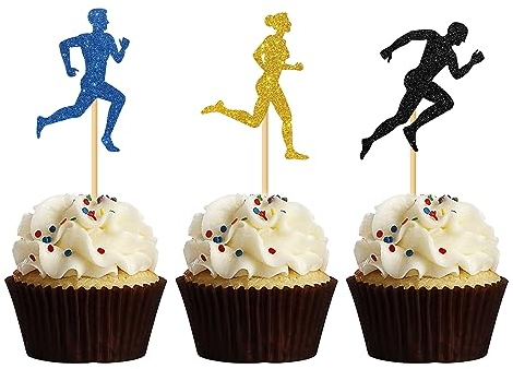 MonMon & Craft Running Cupcake Toppers/Exercise Sports Cupcake Decor/Runner Birthday Party Cupcake Decorations - 24 Pcs Glitter