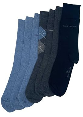 TOM TAILOR Socken grau argyle mix 43-46 - 7er Box Baumwollsocken für Altag und Freizeit - schlichte Socken