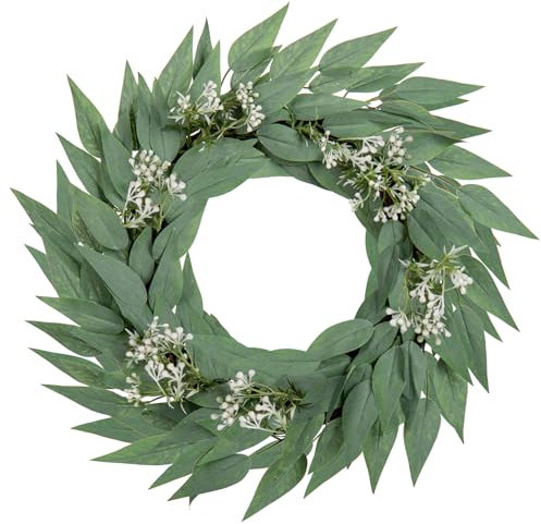 Briful 20 Artificial Eucalyptus Wreath Door Wreath Spring Summer Wreath Artificial Green Wreath for Farmhouse Decor Faux Greenery Artificial Plants for Wall Window Festival Décor