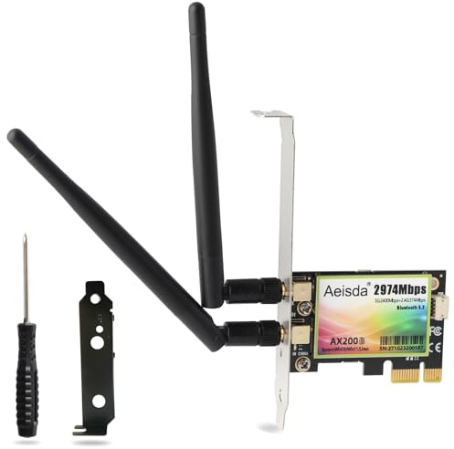 WiFi 6 Carte WiFi PCIE avec Bluetooth 5.2, Intel WiFi 6 AX200 Chip, Aeisda 802.11ax Bi-Bande (5GHz/2.4GHz) 2974Mbps Carte Réseau Adaptateur sans Fil pour PC Windows 11/10/Linux