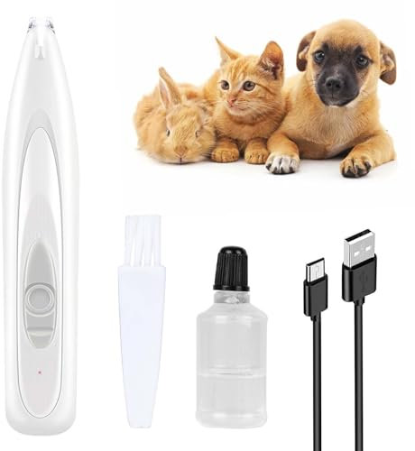 Tondeuse silencieuse pour chien - Avec lumière LED et lampe de teigne pour chat - Tondeuse pour animaux de compagnie - Tondeuse pour pattes de chien, oreilles, yeux, visage (blanc)