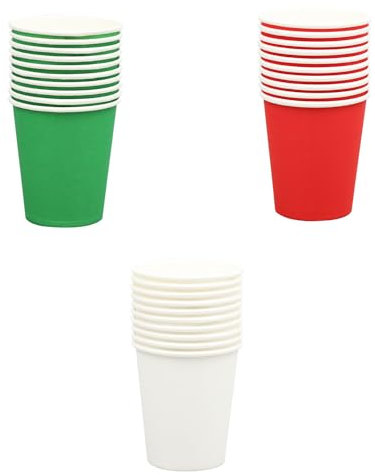 JNAWA 30 Pieces Christmas Paper Cups Disposable Paper Cups Red Green White Paper Party Cups 9 Ounce DIY Water Cups for Christmas Birthday Holiday Halloween(Red,Green,White)