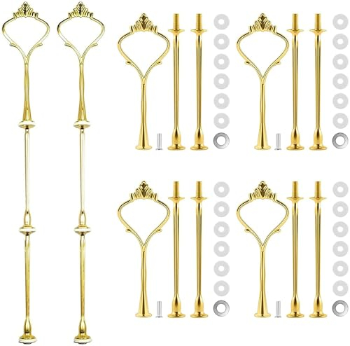 BetterJonny 6 Sets Gold 3 Tier Cake Plate Stand Handle Hardware Holder for Wedding and Party Making Resin Cupcake Dessert Platter Stand