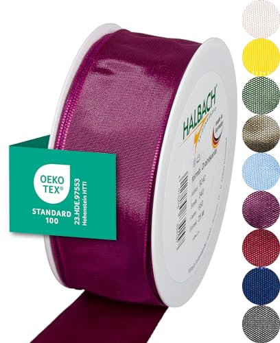 Halbach Seidenbänder Premium Geschenkband mit Drahtkante | Breite 40mm Länge 25m | Öko-Tex 100 zertifiziertes Schleifenband | Taftband Made in Germany, Farbe: berry