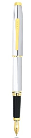 Cross Coventry Polished Chrome, Gold-Tone Fine Nib Fountain Pen, Black Ink | Refillable Pen for Smooth Writing, Professional Elegant Accessory, Long-Lasting Use, Desk Essential, Gift-Ready