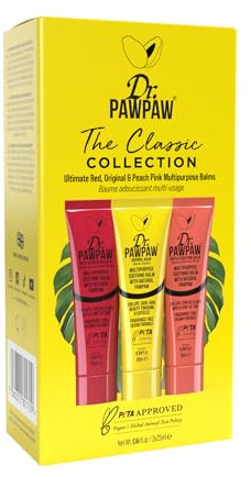 Dr.PAWPAW The Classic Collection 3 x 25ml, Original Ultimate Red and Peach Pink Balms, Multi Purpose Natural Fragrance Free Pawpaw Care for Hydrating Lips Skin and Beauty Finishing