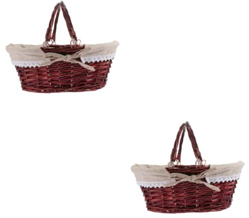 Zerodeko 2stücke Wickelkorb Aus Weide Handgefertigter Picknickkorb Für Obst Und Gemüse Rustikaler Aufbewahrungskorb Vielseitig Einsetzbar Für Zuhause Und Veranstaltungen