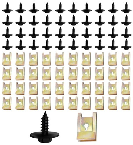 ZYNERY 80-piece U-Clip et de Vis de Fixation, Écrou et Clip Vis de Garde-Boue Automobile, avec 40 Vis de Carrosserie et 40 U-Clip, Panneaux de Porte Intérieurs de l'Automobile Set de Vis Universel