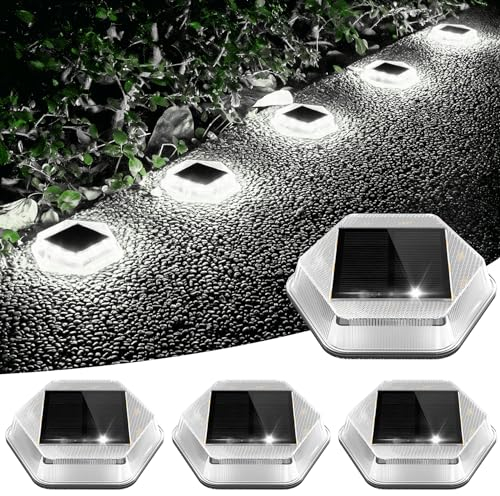 NATPOW Lampade Solari da Pavimento Esterno, 6000K Luce Esterna IP65 Impermeabili, Auto ON/OFF Illuminazione Impermeabile per Percorsi Passeggiate Giardino Scala Vialetto, Quadrato, 4 Pezzi