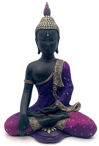 Puckator - Thailändische Buddha-Statue in Onyrischer Meditation - Schwarz und Lila - Hergestellt aus Harz und handbemalt