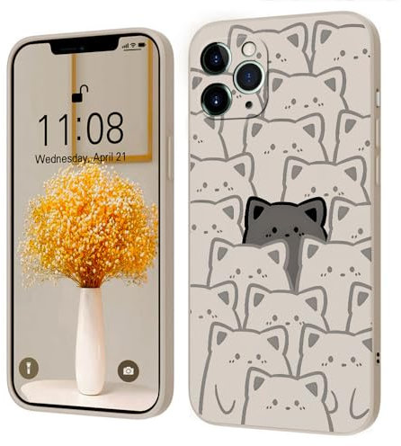 Kreative Cartoon Silikon Softcase Kompatibel mit iPhone 11 Pro Hülle, [Katze Pattern] Anti-Fall-Schutzhülle,weiß