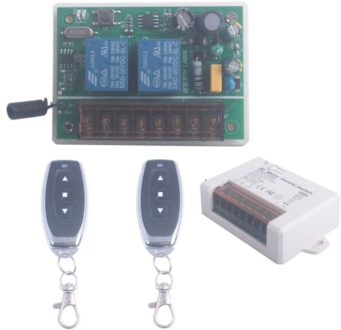 AC Motor Remote Control Switch, AC 90V 110V 220V 250V 10A Wireless Relay Receiver Controller with 2 Transmitters, Garage Door Opener Close, for Motor Move Forward and Reverse (2* Controller 433Mhz)