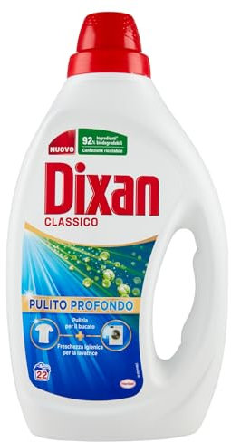 Dixan Liquido Classico Detersivo Lavatrice (22 Lavaggi), Detersivo liquido lavatrice per una pulizia profonda del bucato e freschezza igienica per la lavatrice, Rimuove le macchie da 20°C