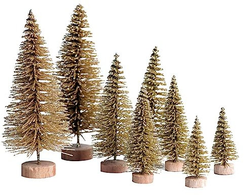8 Pcs Artificial Mini Christmas Tree Bottle Brush Trees Small Xmas Tree with Wood Base DIY Crafts Miniature Christmas Trees for Xmas New Year Party Home Table Winter Ornaments