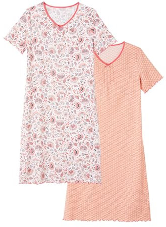 Damart - Lot De 2 Chemises De Nuit Jersey Pur Coton Peigné Femme Lot Rose Indien Taille XL