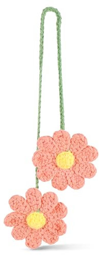 COMNICO Crochet Daisy Car Mirror Hanging Ornament, Cute Flower Rear View Mirror Hanging Charms Handmade Knitted Car Accessories Decor for Women Girls (Pink)