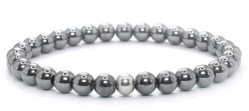 Echtes Hämatit Edelstein Armband mit 6mm Perlen - verschiedene Längen - Heilstein Schutzstein Talisman Glücksbringer Geschenk (Hämatit, 16CM)