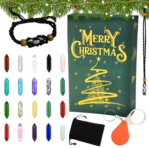 24 Tage Weihnachten Adventskalender | Edelstein Adventskalender mit Kristallen | Kristall Halskette und Rock Collection | Meditation Gems Adventskalender | Perfekt für Urlaubsstimmung und Selbstpflege