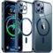 Flyzoo Clear Magnetic Case for iPhone 12 Pro Max (6.7'') Compatible with MagSafe & Camera Protector, [Non-Yellowing] [Shockproof & Antiscratch Protection] Hard Transparent Cover with Silicone, Blue