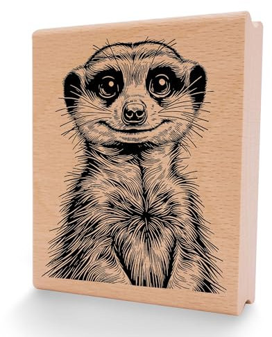 NEWSTAMPS Stempel Menni Motivstempel aus Holz & Gummi zum Karten und Geschenke basteln, Holzstempel für Tiere, Erdmännchen, Afrika, Tierstempel, Scrapbook, Textilstempel, Deko, Freunde