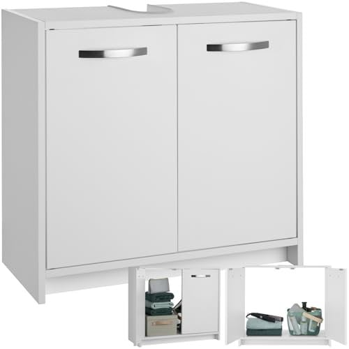 TecTake® Mueble bajo Lavabo, Almacenamiento baño con 2 Compartimentos espaciosos, Mueble bajo Lavabo con Puertas batientes, Mueble baño Auxiliar, Mueble Fregadero, Armario bajo para baño - Modelo B
