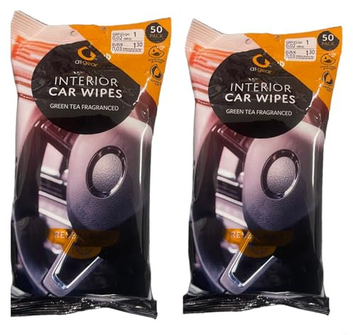 Generic 2 x 50 Packs Car Interior Wipes - Lemon & Green Tea Scented Dashboard & Upholstery Cleaning Pads - Highly Absorbent, Streak & Scratch Free - Made in the UK