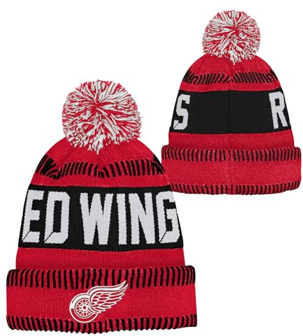 Outerstuff NHL Hockeymütze für Kinder und Jugendliche 8–20, Einheitsgröße, Team-Farbe, Primär-Logo, Sport-Tech-Strickmütze für kaltes Wetter, Detroit Red Wings - Rot, Einheitsgröße