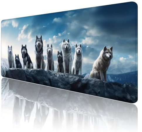 Mauspad XXL 900 x 400 mm Gaming Mauspad Wolf Groß VernäHte Kanten Schreibtischunterlage Mit Wasserdicht rutschfeste Gummibasis Tier Mousepad Mouse Pad Desk Mat für Home Office Frauen Geschenk R851