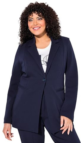 Ulla Popken Blazer, Punto di Roma, A-Linie, Reverskragen, Stretch, Marina, 62/64 IT Donna