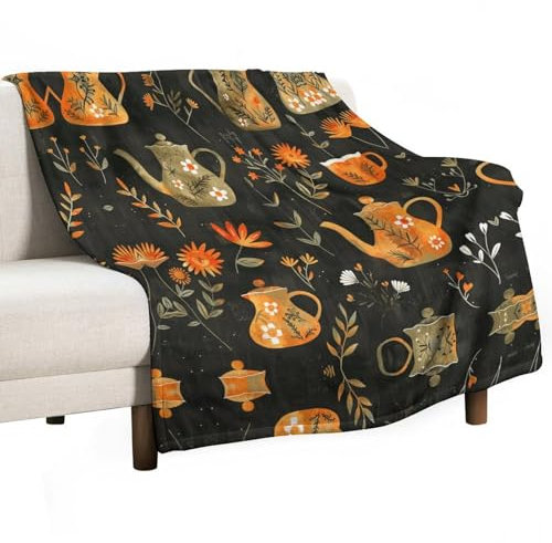 DWVTMNS Flanelldecke, Queen-Size-Größe, Baumwolldecken, Plüsch, Sofa, Couch, Steppdecke, Pflanzen und Teekanne, doppelseitiger Druck, kein Pilling, bequemer Überwurf, 127 x 152 cm, 178 x 203 cm