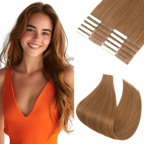 Benehair Tape in Extensions Echthaar, 20Pcs 40g Invisible Tapes in Extensions Echt Haar, Remy Tape Haarverlängerungen Menschliches Haar, Seidig Gerade Echthaar Extension Tapes, 30CM Hellbraun