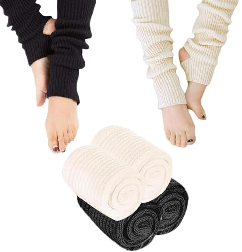 LDBKLGHJ Jambières pour Femme et Fille - Guêtres Confortables en Tricot pour l'hiver, Idéal pour Le Ballet, Le Yoga et la Danse, Noir+Blanc