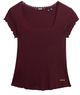 Superdry Damen T-Shirt mit eckigem Ausschnitt – schmale Passform Portweinrot 36