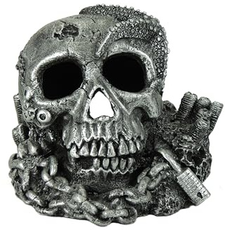 CLASSIC Silver Skull Aquarium Fish Tank Ornament - 190x180x140mm