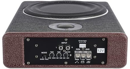 WINPANG 600W Underseat Car Subwoofer, 8 inch Woofer with 2 Tweeter - Wood PU Stainless Steel, Modern Black Design for Cars, SUVs & Trucks Powerful Bass & Easy Installation