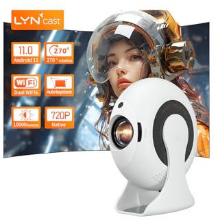 Smart Beamer Integrierte Apps Mini Beamer, Auto Keystone, 4K Heimkino Unterstützt Android 11, 1080P kompatibel, WiFi Bluetooth, 360° tragbarer Kino-Projektor für Android/TV-Stick/HDMI
