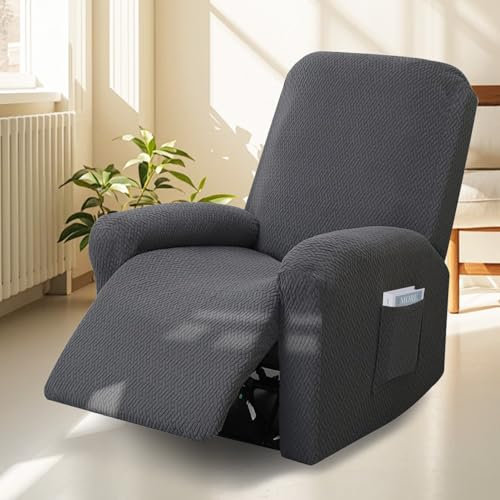 BOUFEIDA 4-Teilig All-Inclusive Sesselbezug, 1 Sitzer Relaxsessel Sesselbezug Stretchhusse mit Taschen, Sesselschoner für Fernsehsessel und Relaxsessel, Anti-Rutsch High Stretch Mit Elastischem Boden