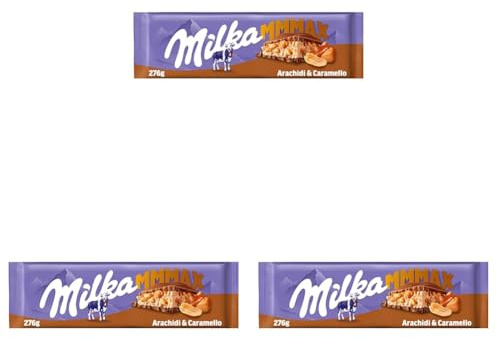 Milka MMMAX, Arachidi e Caramello, Tavoletta di Cioccolato al Latte con Arachidi e Caramello, 100% Latte Alpino, Cacao Sostenibile, 276g (Confezione da 3)