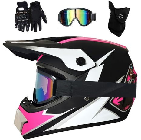 Unisexo Deportes Extremos Casco de Motocross, Juventud Niño Integral MTB Todoterreno ATV Motocicleta Cascos, Descenso Enduro Carreras Dirt Bike Chocar Casco, con Gafas Guantes Mascarilla(HH,S/52-53CM)
