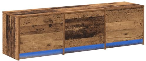 vidaXL TV-Schranke mit LED Altholz 140X34X40 cm | Rustikales Design, viel Stauraum, 3 Schubladen, stylische Blaue Akzente, Möbel für Wohnzimmer, Unterhaltungszentrum, Vintage Stil, Lösung für Zuhause
