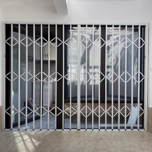 Rejas para Ventanas Exteriores Puerta de Seguridad Retráctil con Cerradura, Protección Antirrobo Tipo Acordeón Gris para Puertas Corredizas Delanteras, Protección para Ventanas de Casa y Protección pa