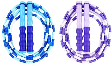 Yunova Beaded Jump Rope 2er Set – 2,8m Springseil für Kinder, Blau & Lila, PVC Perlen Seil für Schule, Spielplatz, Geburtstag, Jungen & Mädchen 6–12 Jahre