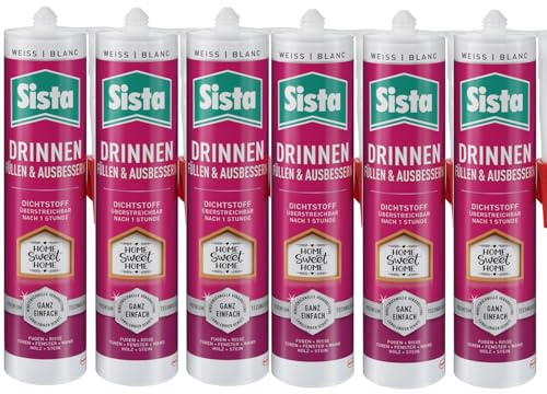 Sista Drinnen, Kartusche, weiß, 6x 280ml | Universeller Silikon-Dichtstoff für Innenbereiche – langlebig & leicht anwendbar
