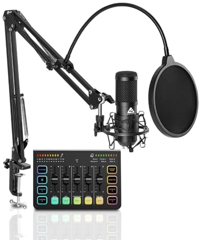 Audio Array Streaming-Bundle-Kit | USB-Kondensatormikrofon & RGB-Soundkarte mit Phantomspeisung, Spracheffekten, Echtzeitüberwachung | für Podcasting, Gaming, YouTube & Live-Streaming - GB-05
