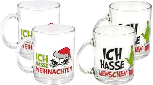 Annastore Witzige Trinkgläser mit Henkel 4er Set - 350 ml