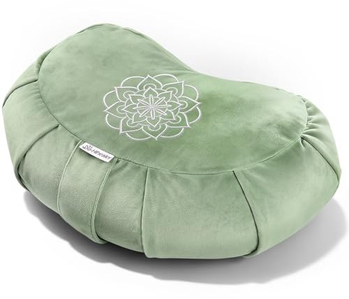 Hihealer Premium Crescent Meditation Cushion, Buckwheat Yoga Bolster Pillow